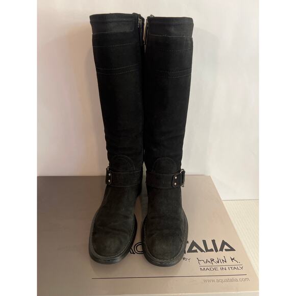 Aquatalia by Marvin K. Black Suede Weatherproof Tall Boots w/box Size 7.5 - Picture 4 of 15